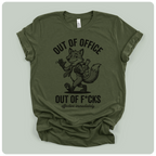 Olive green Anvil cotton t-shirt with fox illustration and humorous slogan